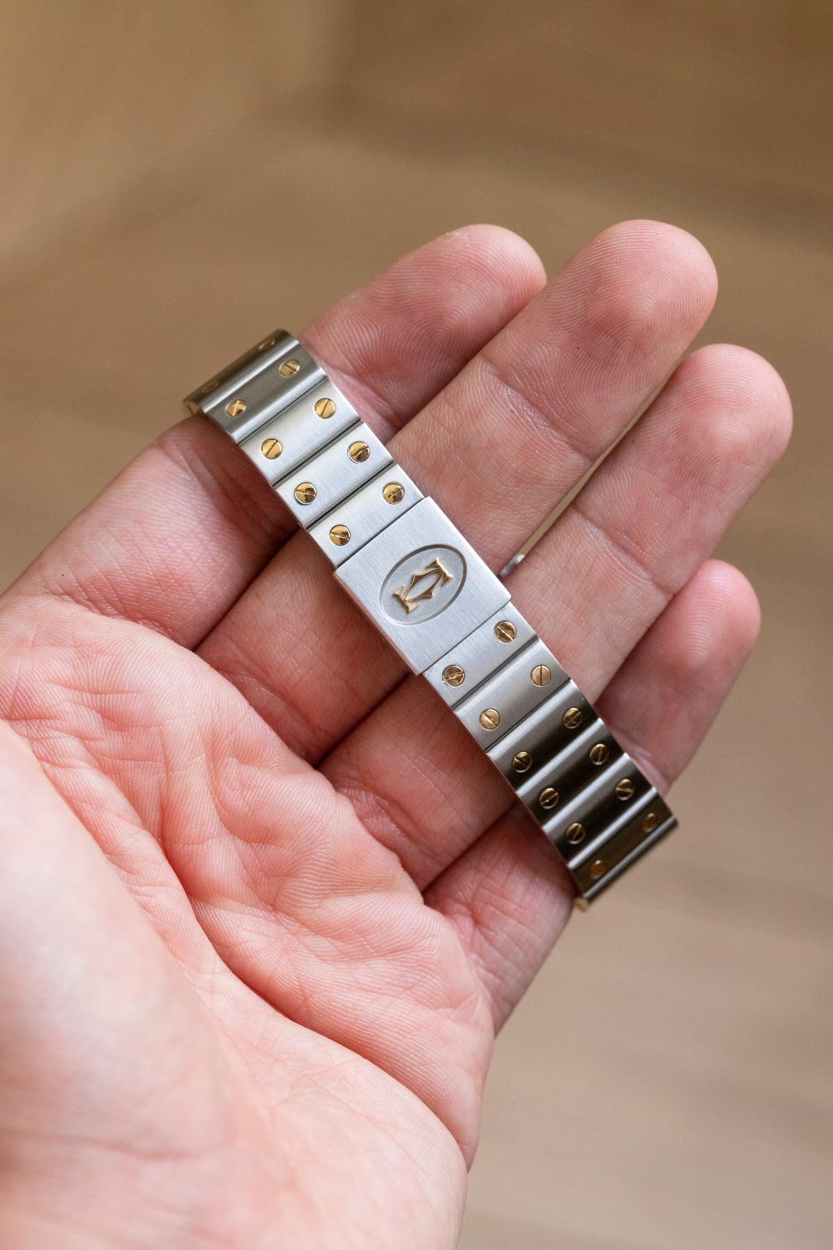 ESPH Cartier Santos Galbée「GM」型號 1566 不鏽鋼與黃金腕錶，1999 年——Full Set - 錶扣外側
