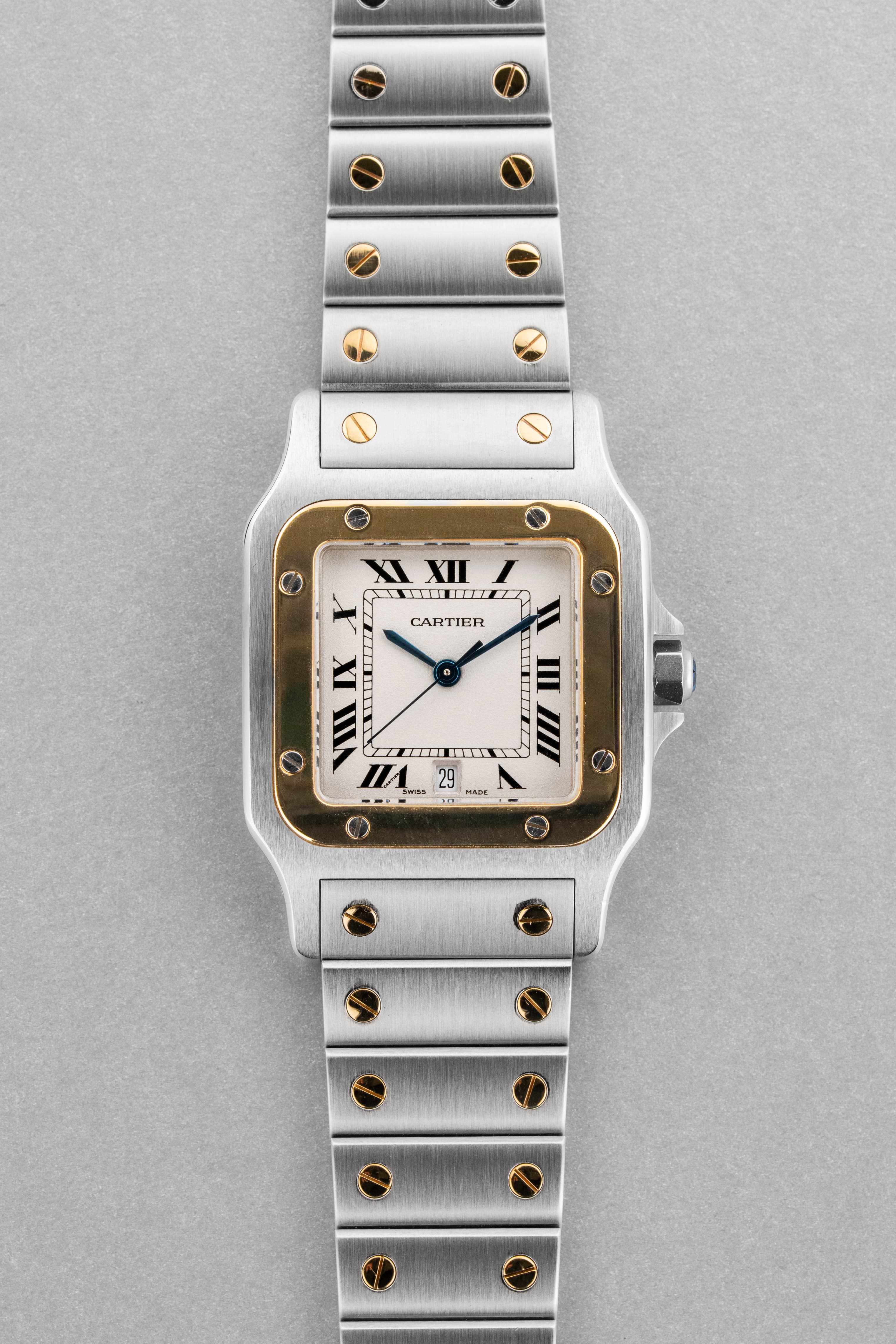 ESPH Cartier Santos Galbée « GM » réf. 1566 en acier et or jaune de 1999 – Full Set - Front