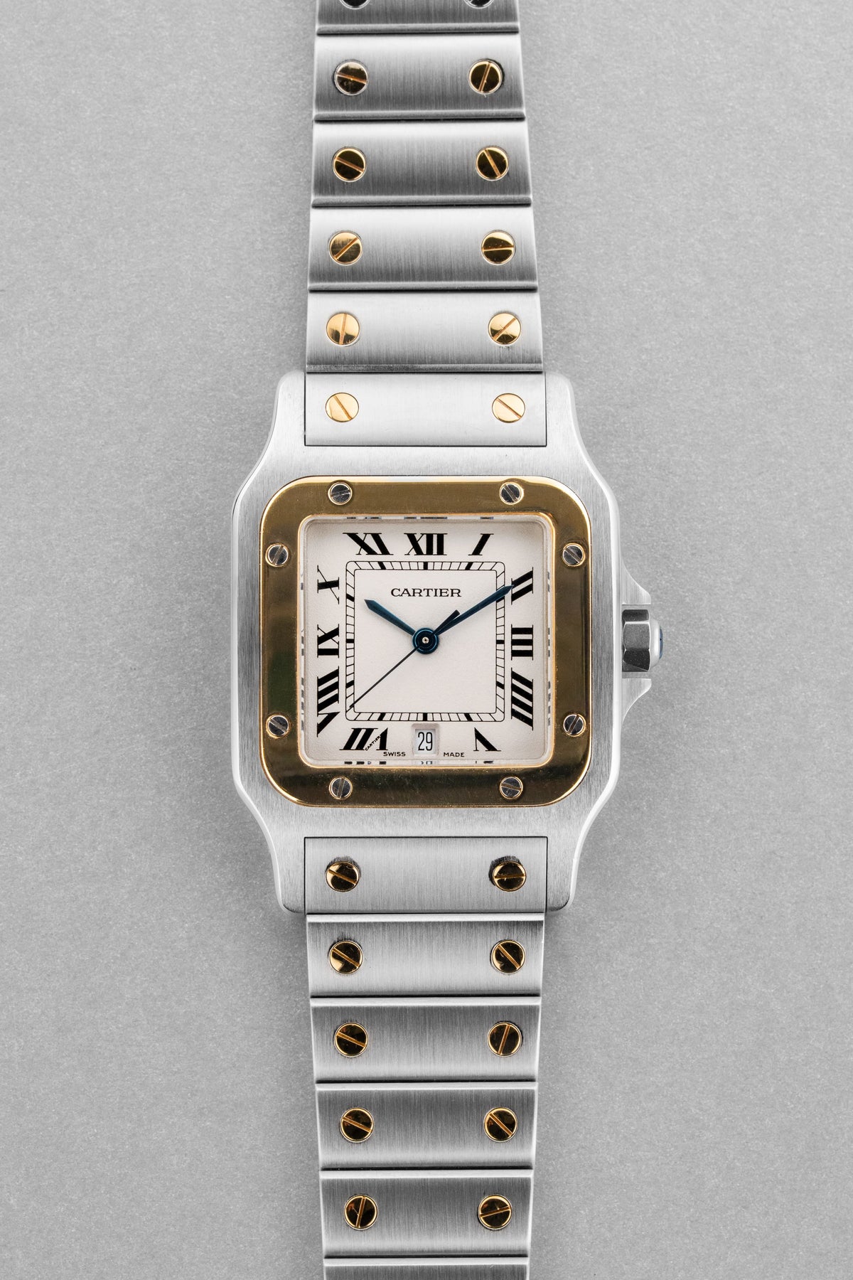 ESPH Cartier Santos Galbée「GM」型號 1566 不鏽鋼與黃金腕錶，1999 年——Full Set - 正面