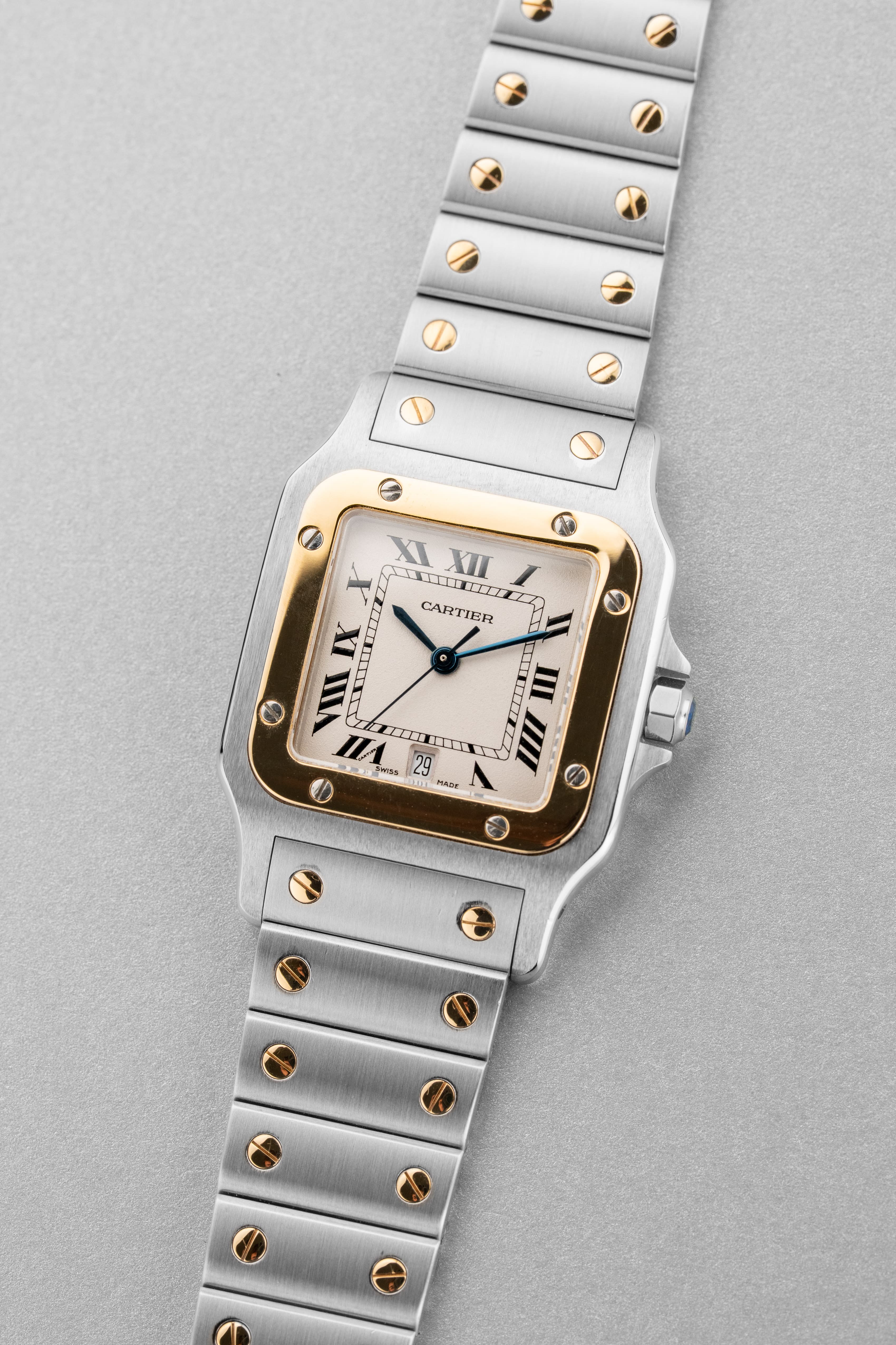 ESPH Cartier Santos Galbée « GM » réf. 1566 en acier et or jaune de 1999 – Full Set - Three Quarters