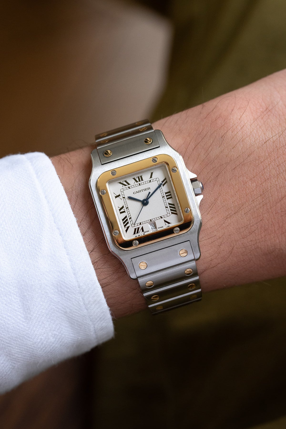 ESPH Cartier Santos Galbée「GM」型號 1566 不鏽鋼與黃金腕錶，1999 年——Full Set - 上手照