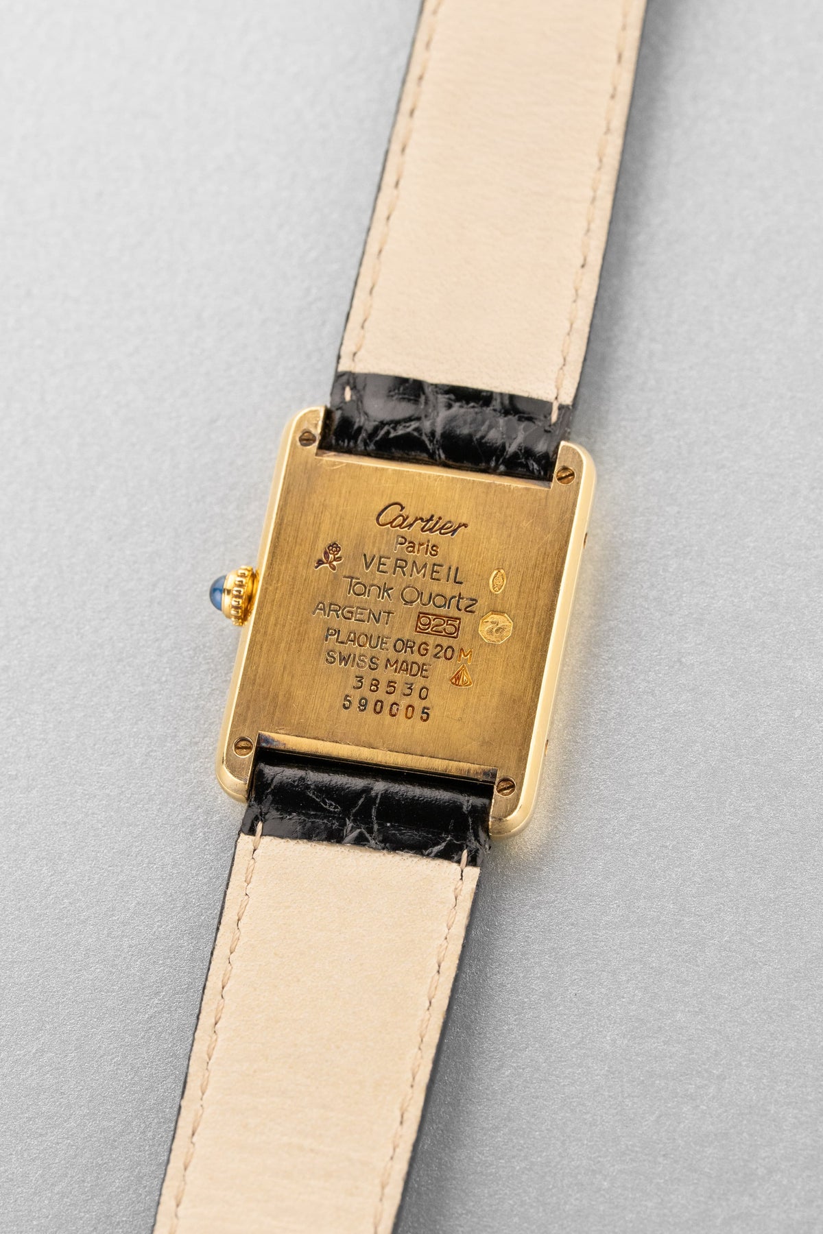 EYWJ Cartier Tank Must Quartz GM 5 “White Trinity + Roman Art Déco”, circa 1990 - Back