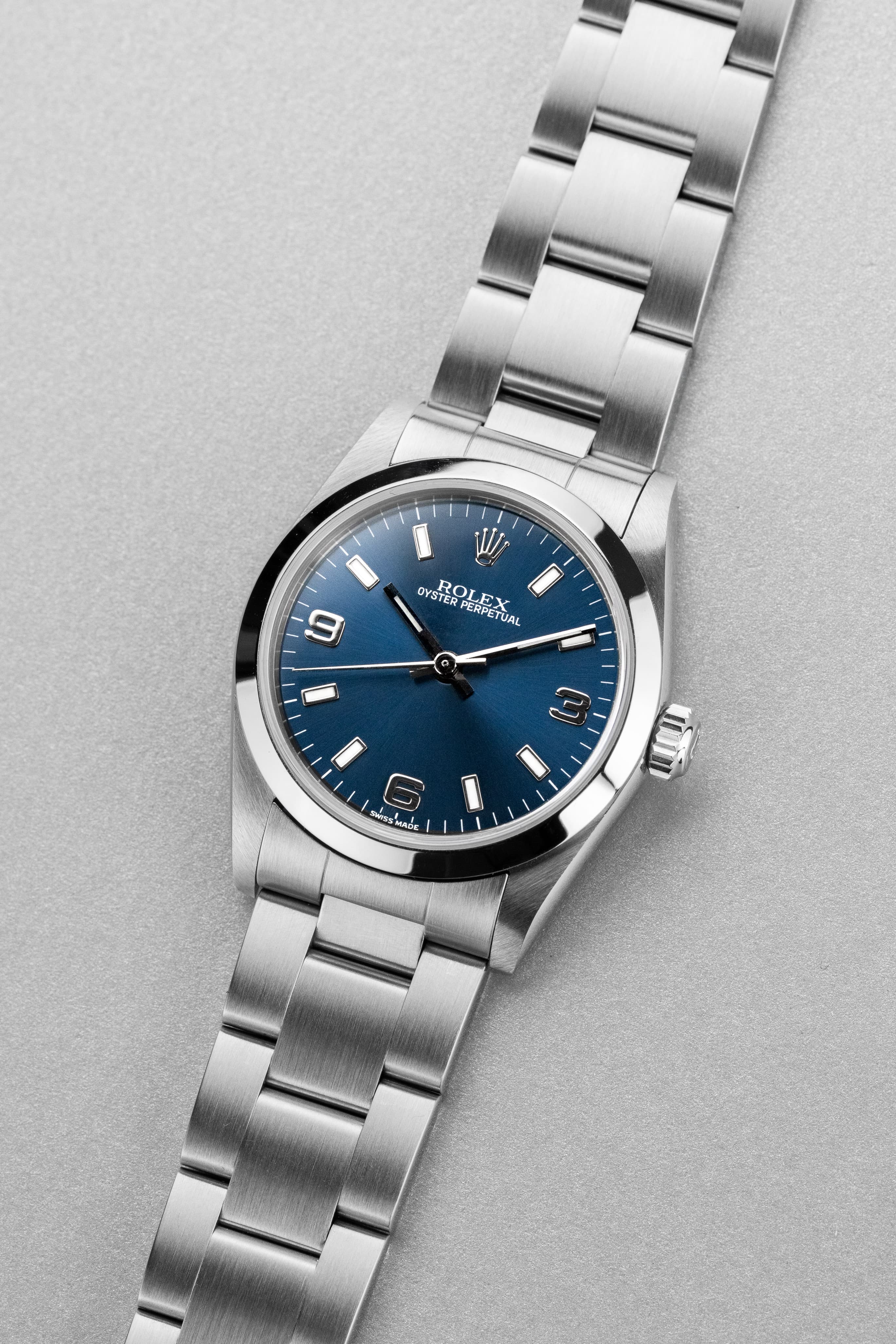 GF7V Rolex Oyster Perpetual 31 ref. 77080 del 2002 – Quadrante blu «Explorer 3-6-9» - Tre quarti