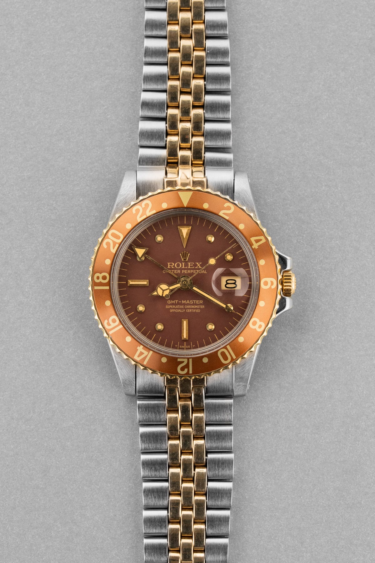 GRYW Rolex GMT-Master 1675/3 不鏽鋼與黃金腕錶，1972 年——Full Set & Hecho en México - 正面
