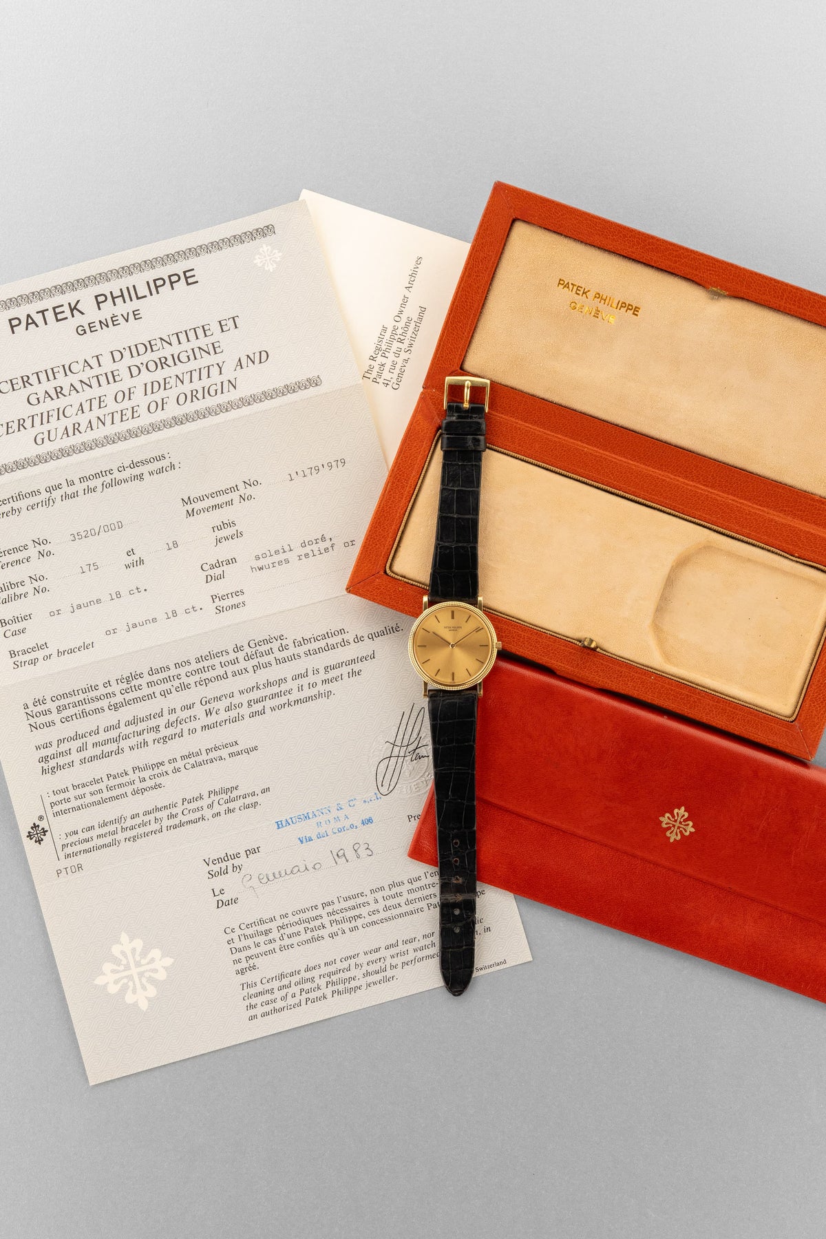 JDML 精美的 Patek Philippe Calatrava 型號 3520 黃金腕錶，1976-1983 年——品相絕佳、Full Set、First Series - 全套