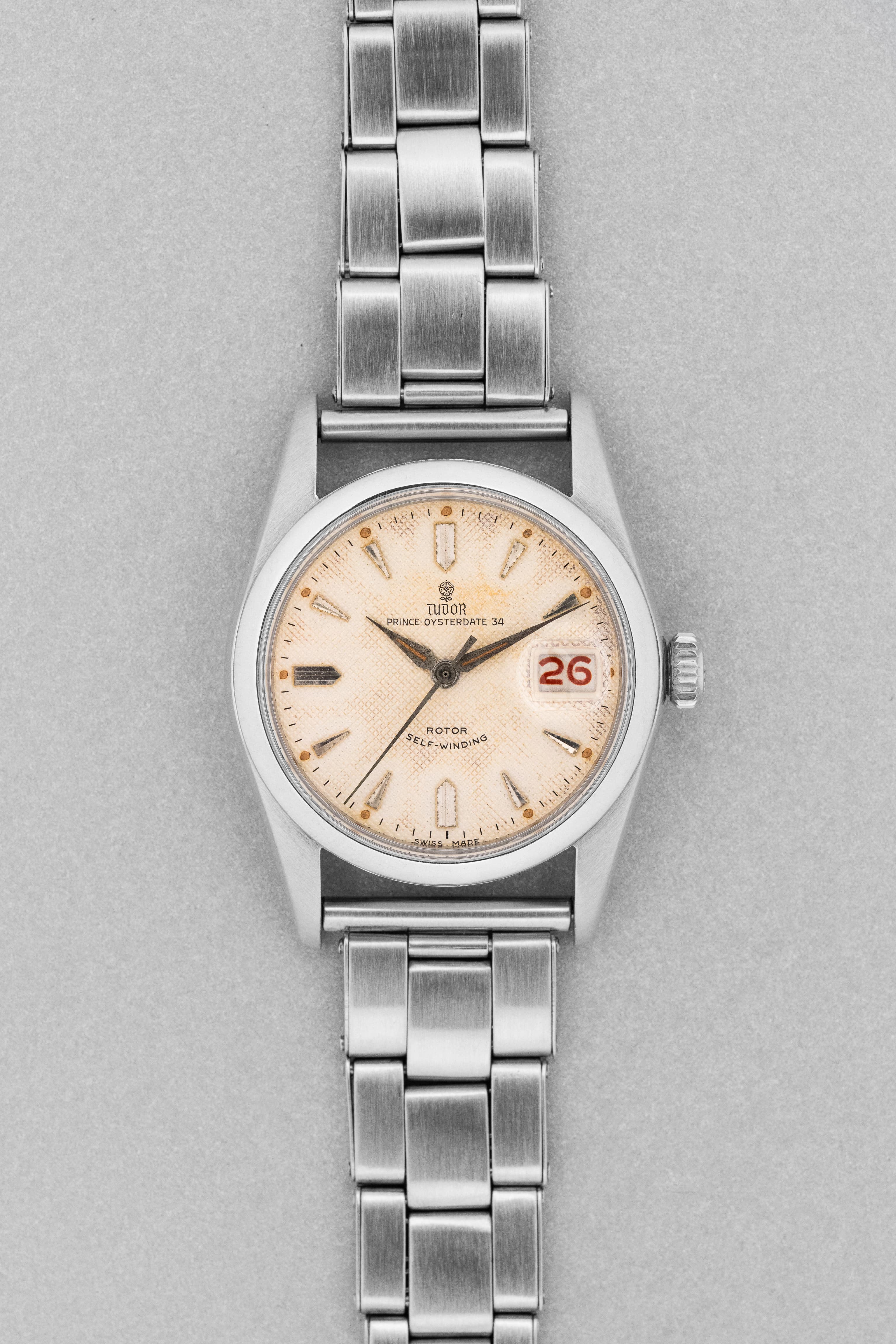 L8YQ Tudor Prince Oysterdate réf. 7914 de 1957 – Cadran « Honeycomb » Radium et Date Roulette - Front