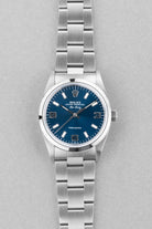 LYH7 Rolex Air-King ref. 14000M del 2006 – Quadrante blu « Explorer 3-6-9 » e Garanzia Rolex - Fronte