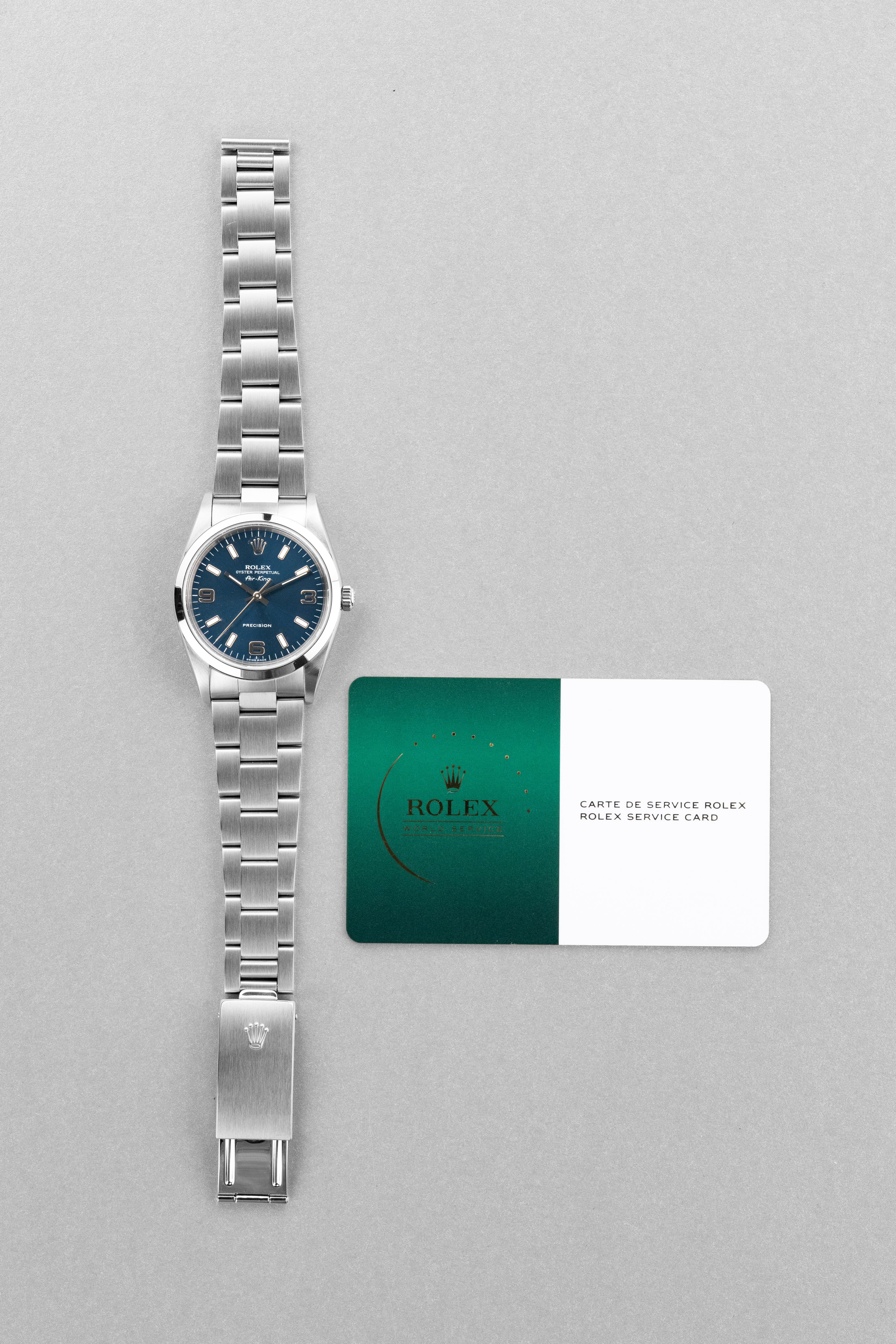 LYH7 Rolex Air-King ref. 14000M del 2006 – Quadrante blu « Explorer 3-6-9 » e Garanzia Rolex - Documenti