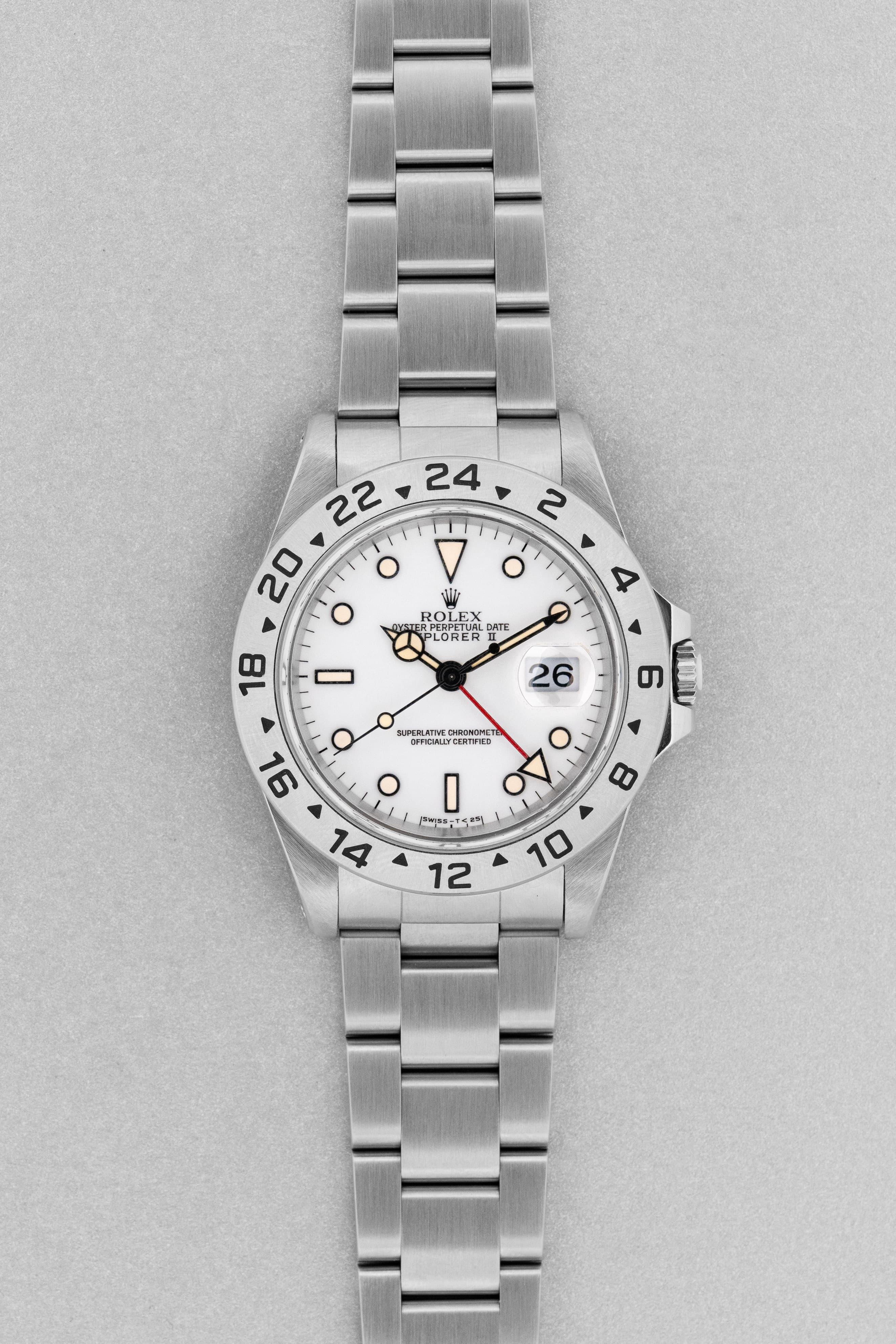 MAAR Rolex Explorer II réf. 16570 de 1997 — Cadran blanc & Tritium patiné - Front