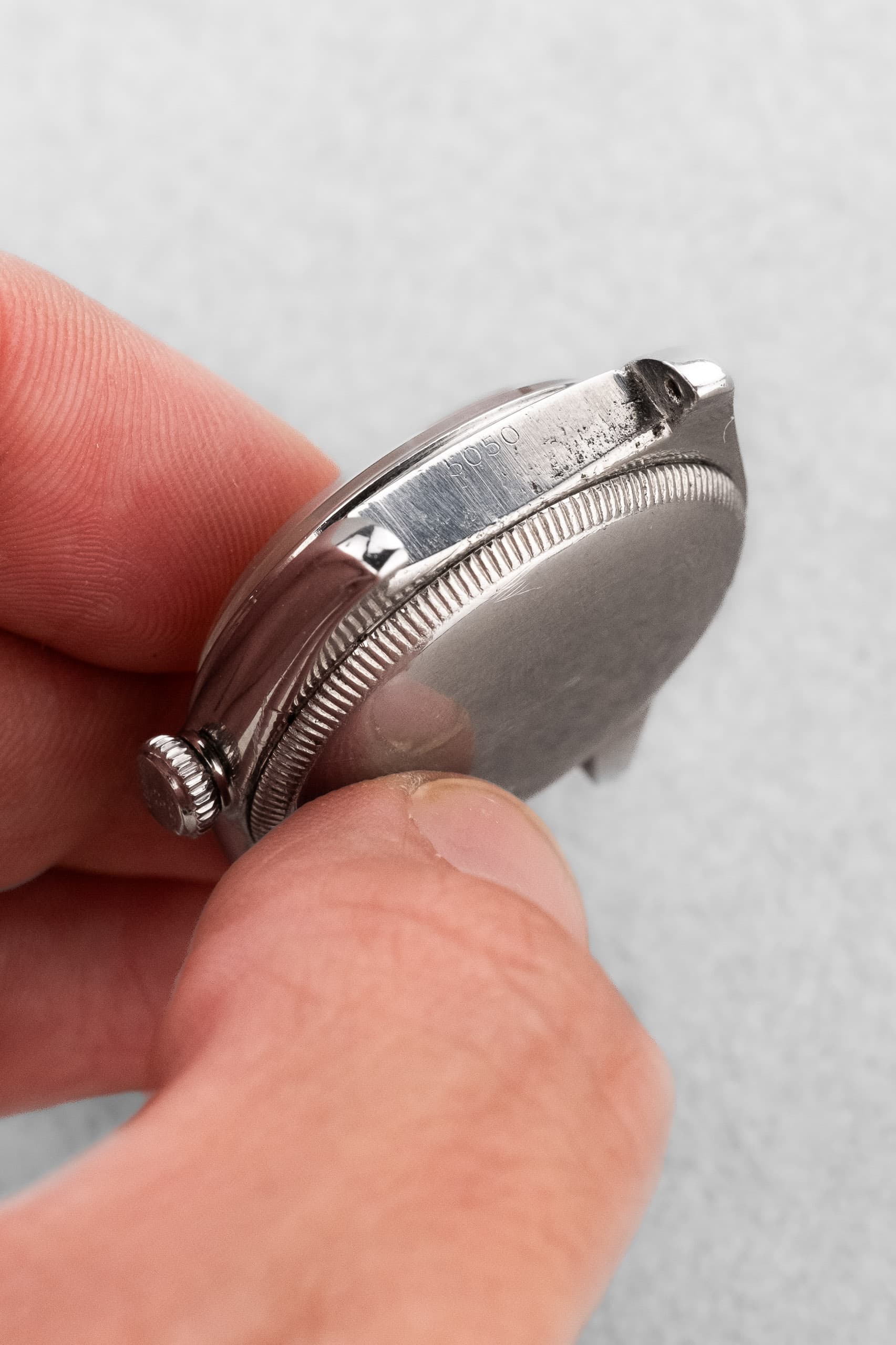 MDLZ Rolex « Bubble Back » réf. 5050 en acier de 1948 – Cadran « Crème Brûlée » Radium Burn - Lugs - Reference