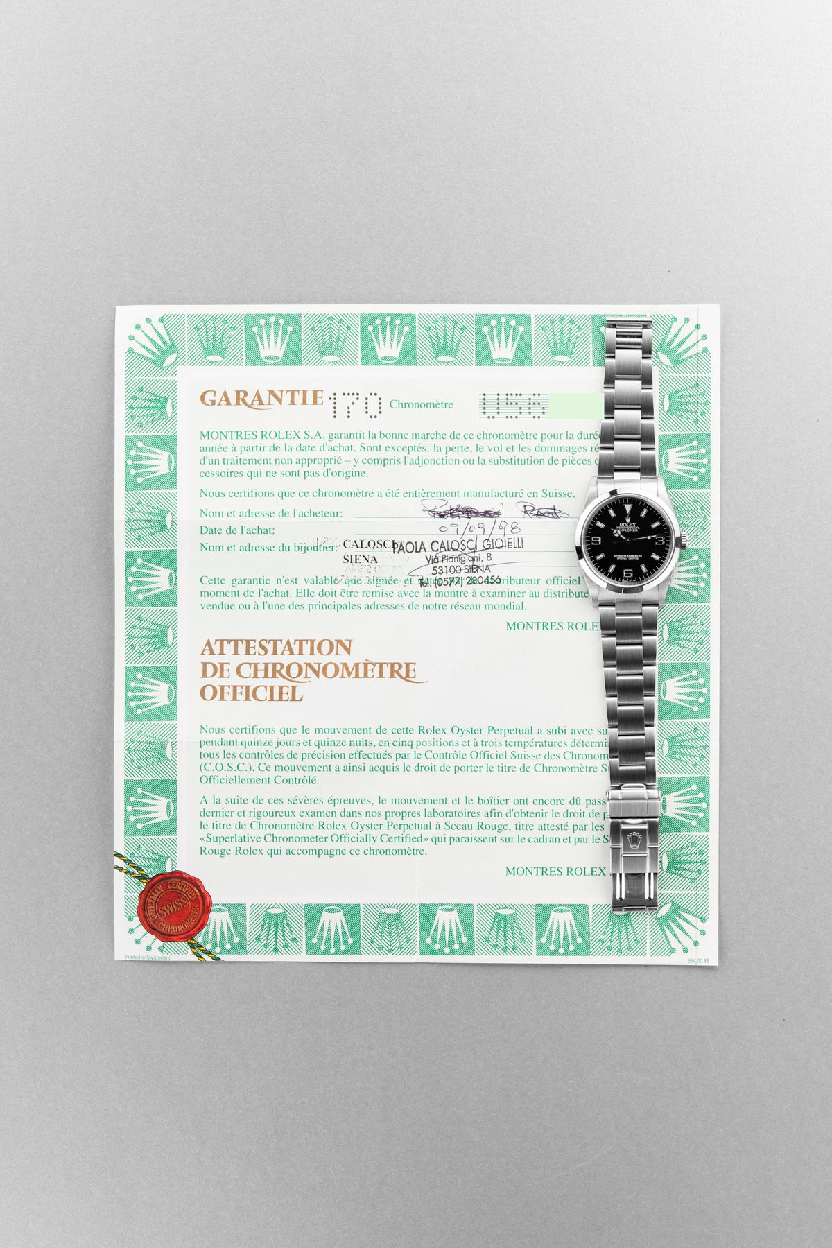 P7FC 1997-1998 Rolex Explorer Ref. 14270 – Full Set + N.O.S. + Original Rolex Sticker - Papers