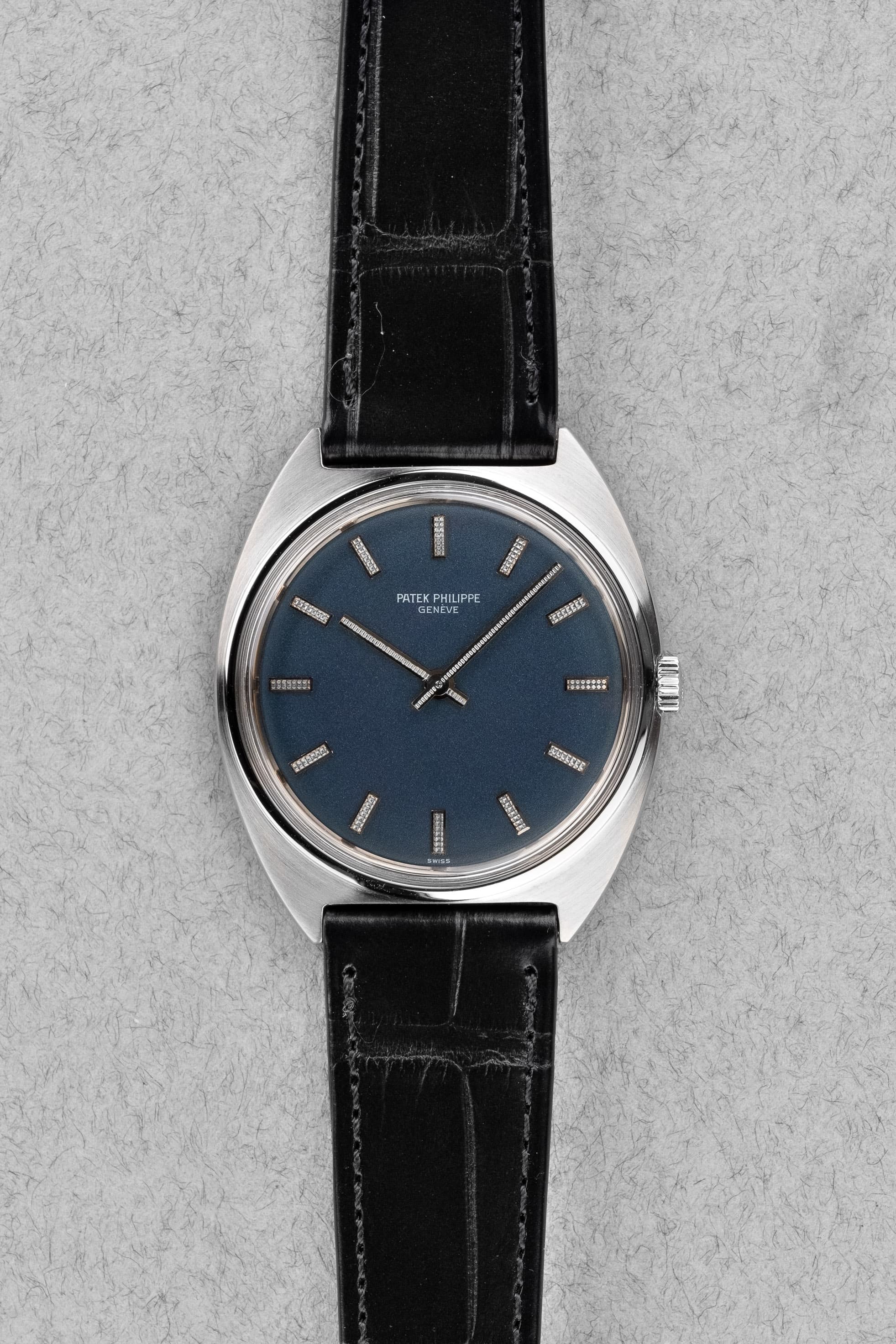 Rare 1970s Patek Philippe 3574A Calatrava Tonneau with Blue Dial