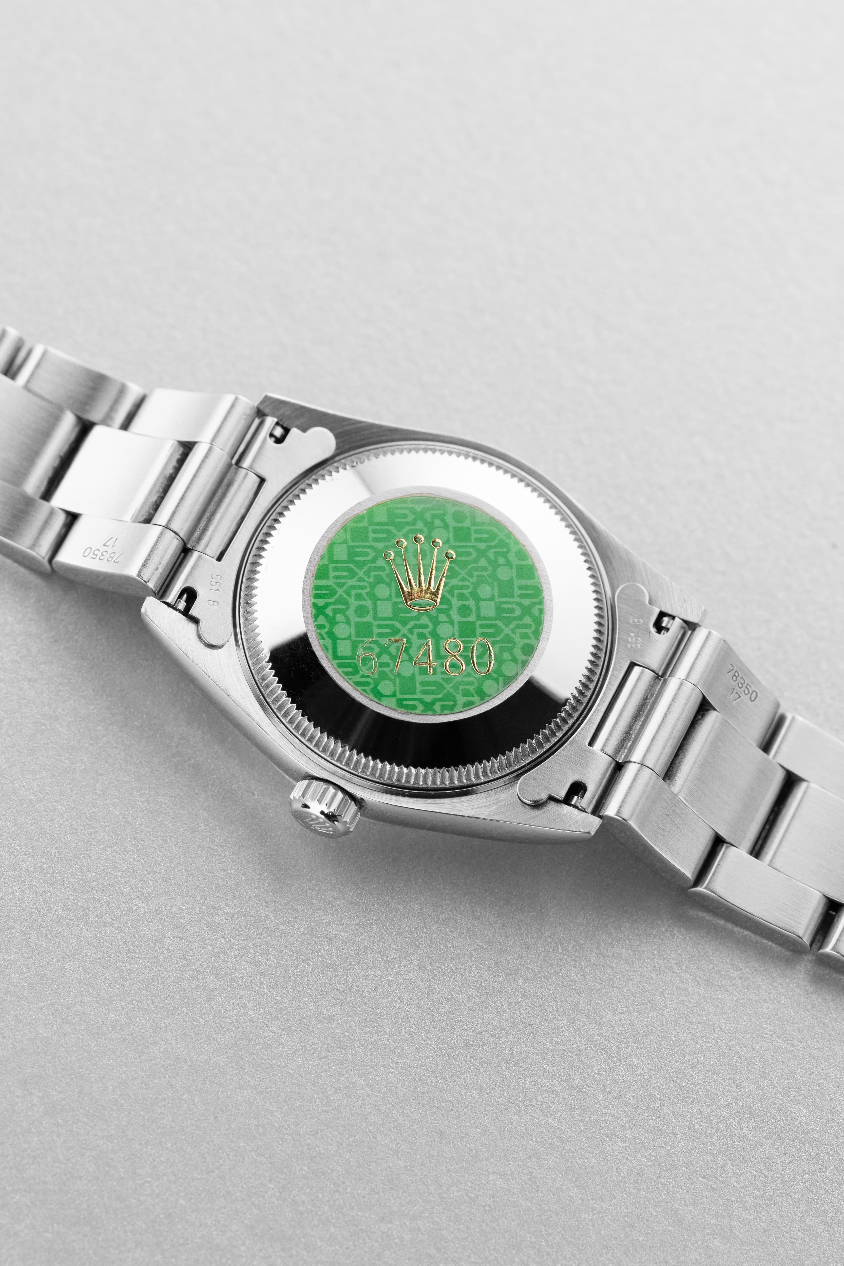 SGNE Rolex Oyster Perpetual 31 ref. 67480 1997 г. — синий циферблат «Explorer 3-6-9», оригинальная гарантия, идеальное состояние - Сзади
