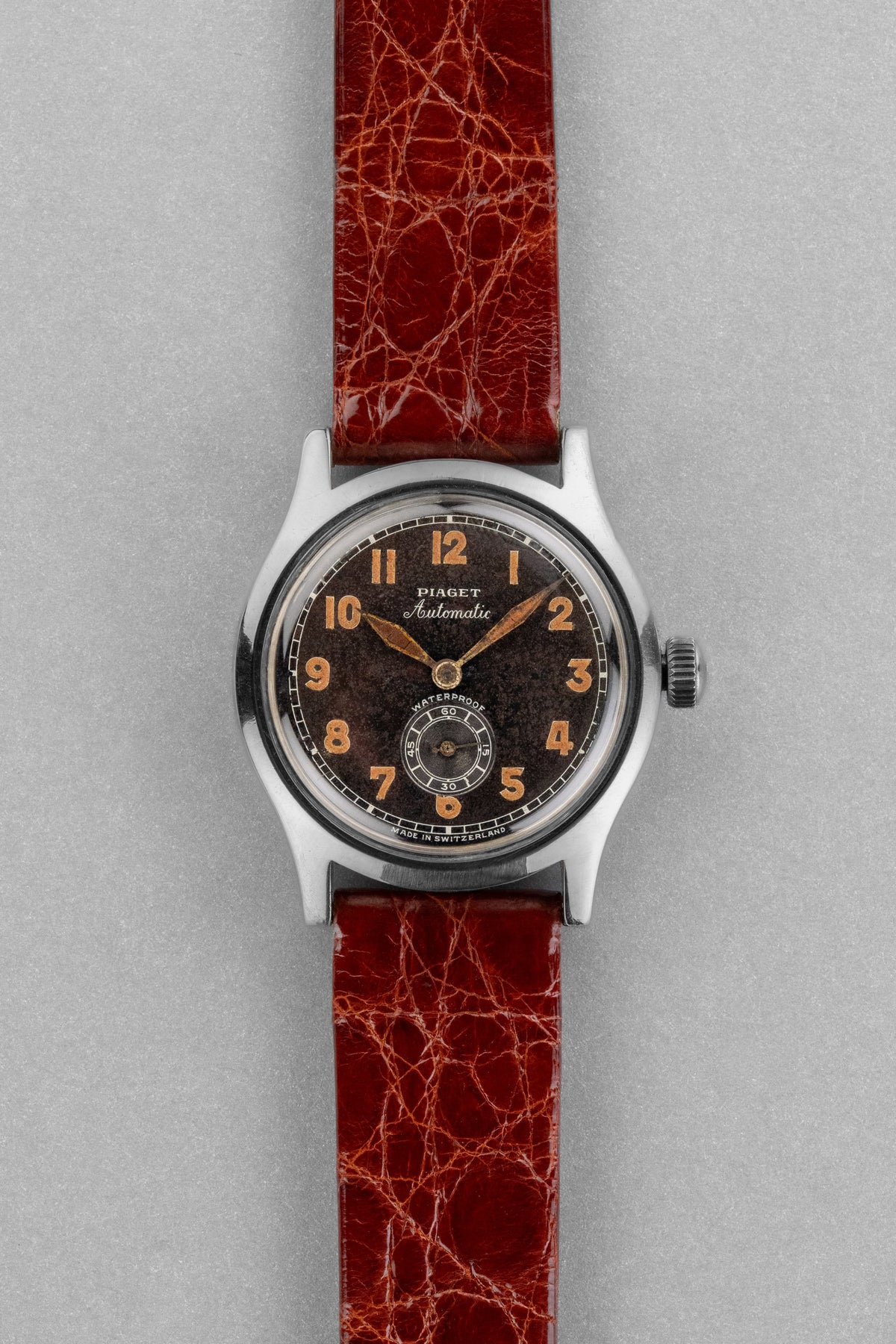 SJNV Extremely Rare and Astonishing Piaget “Military” Automatic in Steel, circa 1945 - Front