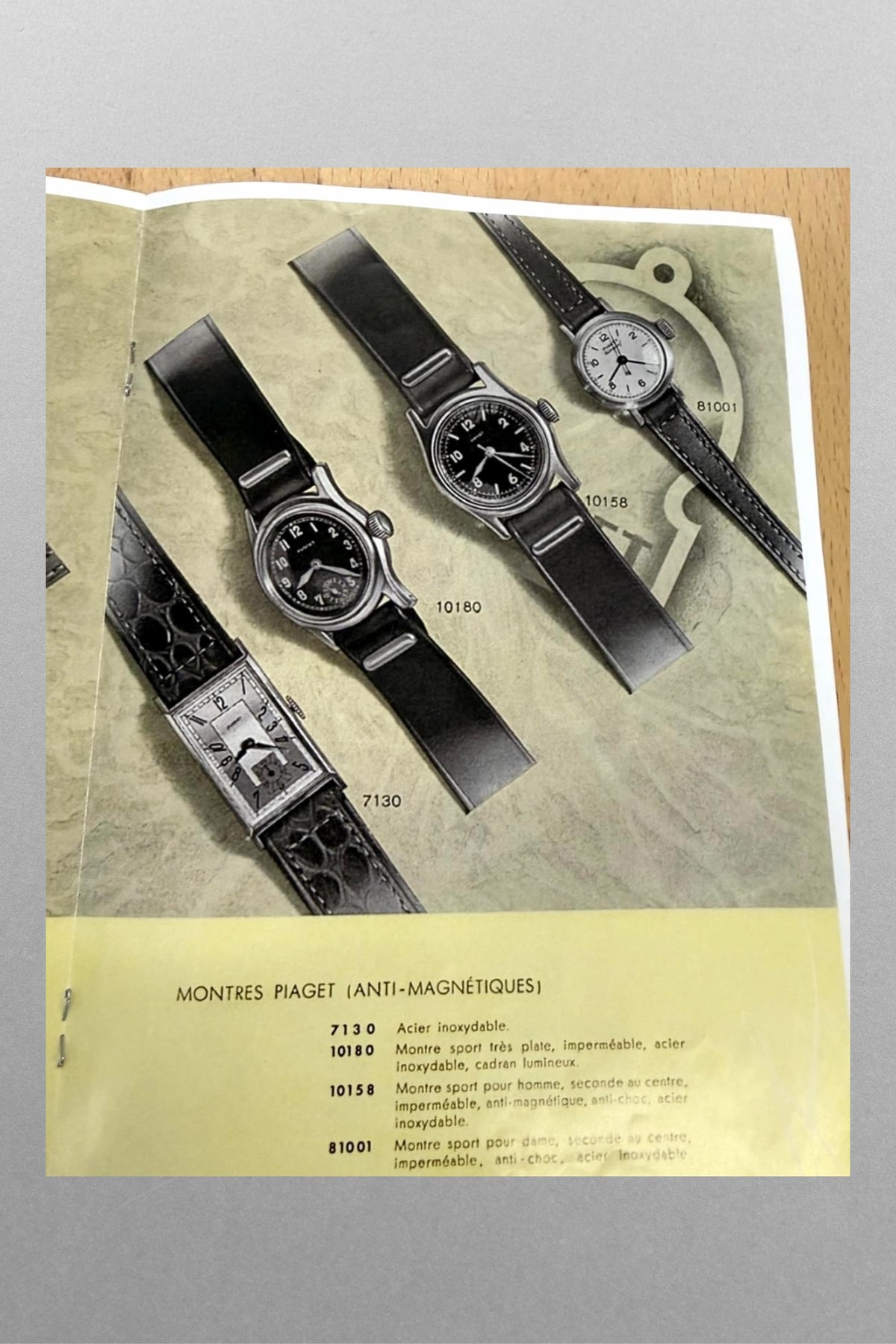 SJNV Extremely Rare and Astonishing Piaget “Military” Automatic in Steel, circa 1945 - Vintage Ad
