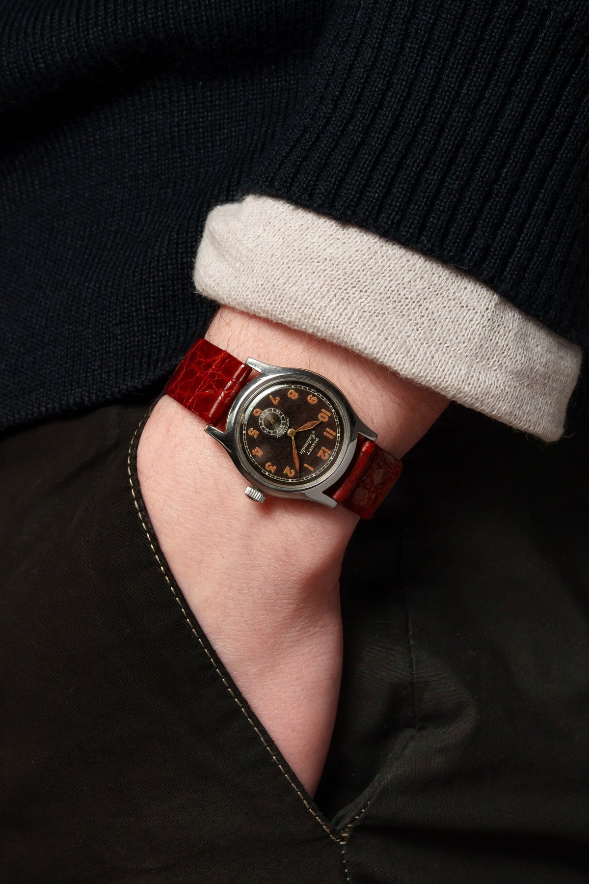 SJNV Extremely Rare and Astonishing Piaget “Military” Automatic in Steel, circa 1945 - Wristshot