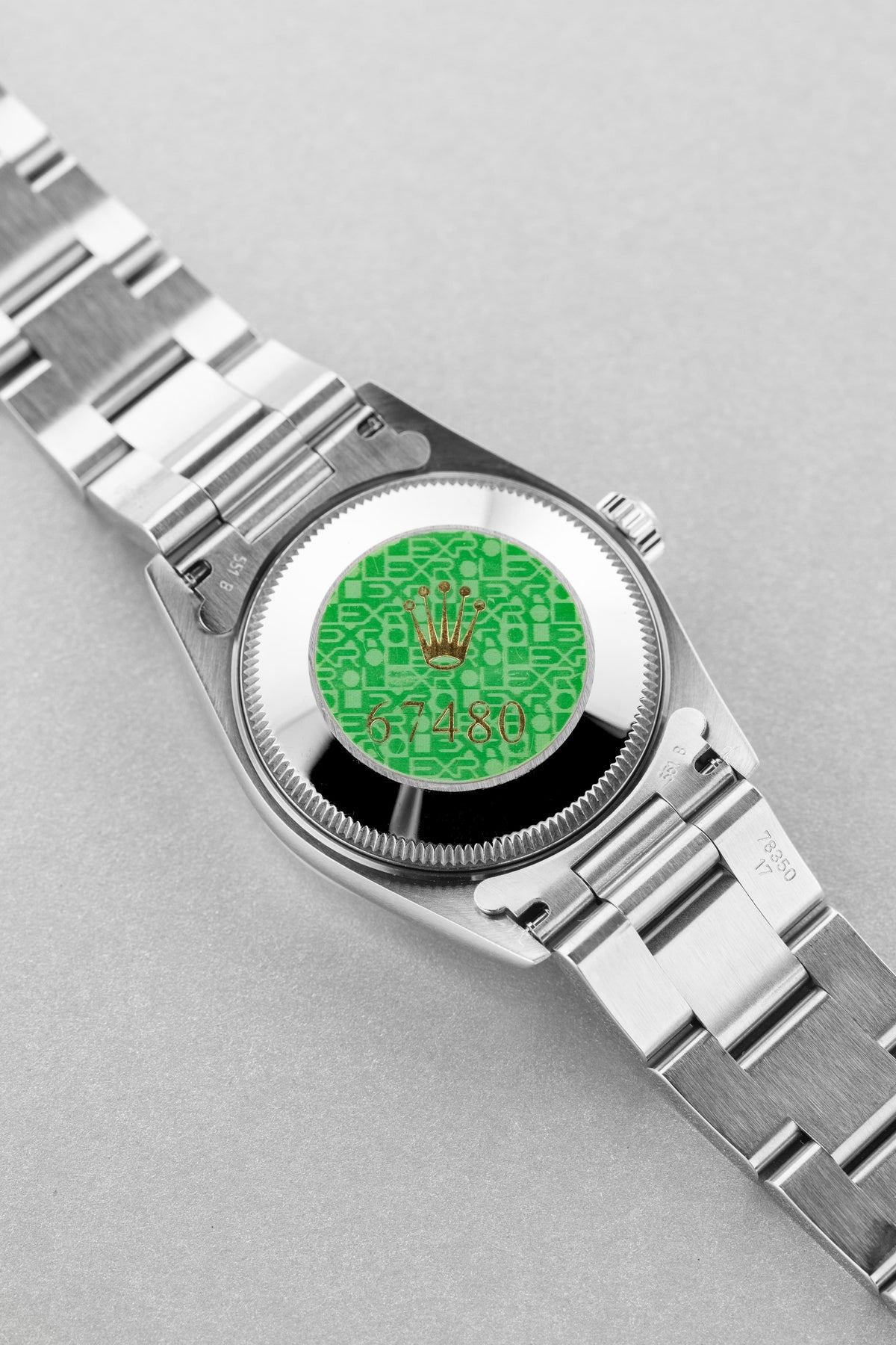 SUK2 Rolex Oyster Perpetual 31 réf. 67480 de 1997-1998 – Garantie Rolex d’origine + Cadran rose/saumon « Explorer 3-6-9 » - Back
