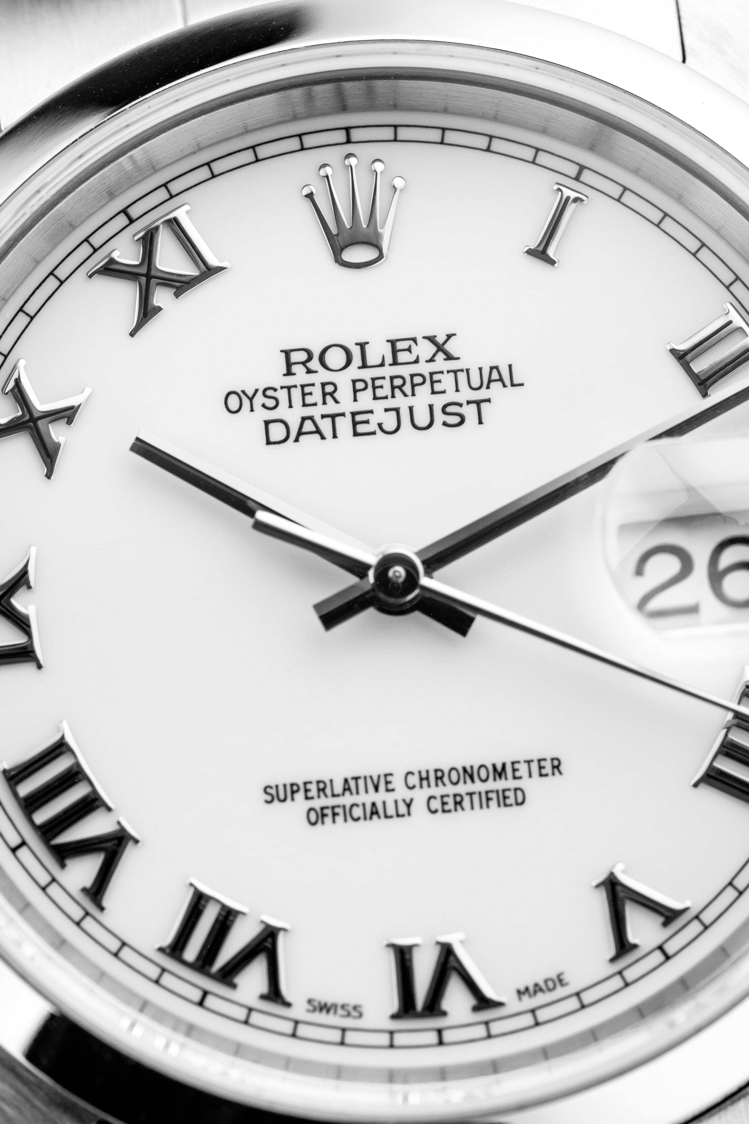 TPHB Rolex Datejust réf. 16200 de 2004-2005 en acier – Garantie d’origine + Cadran « White Roman No Lume » - Dial