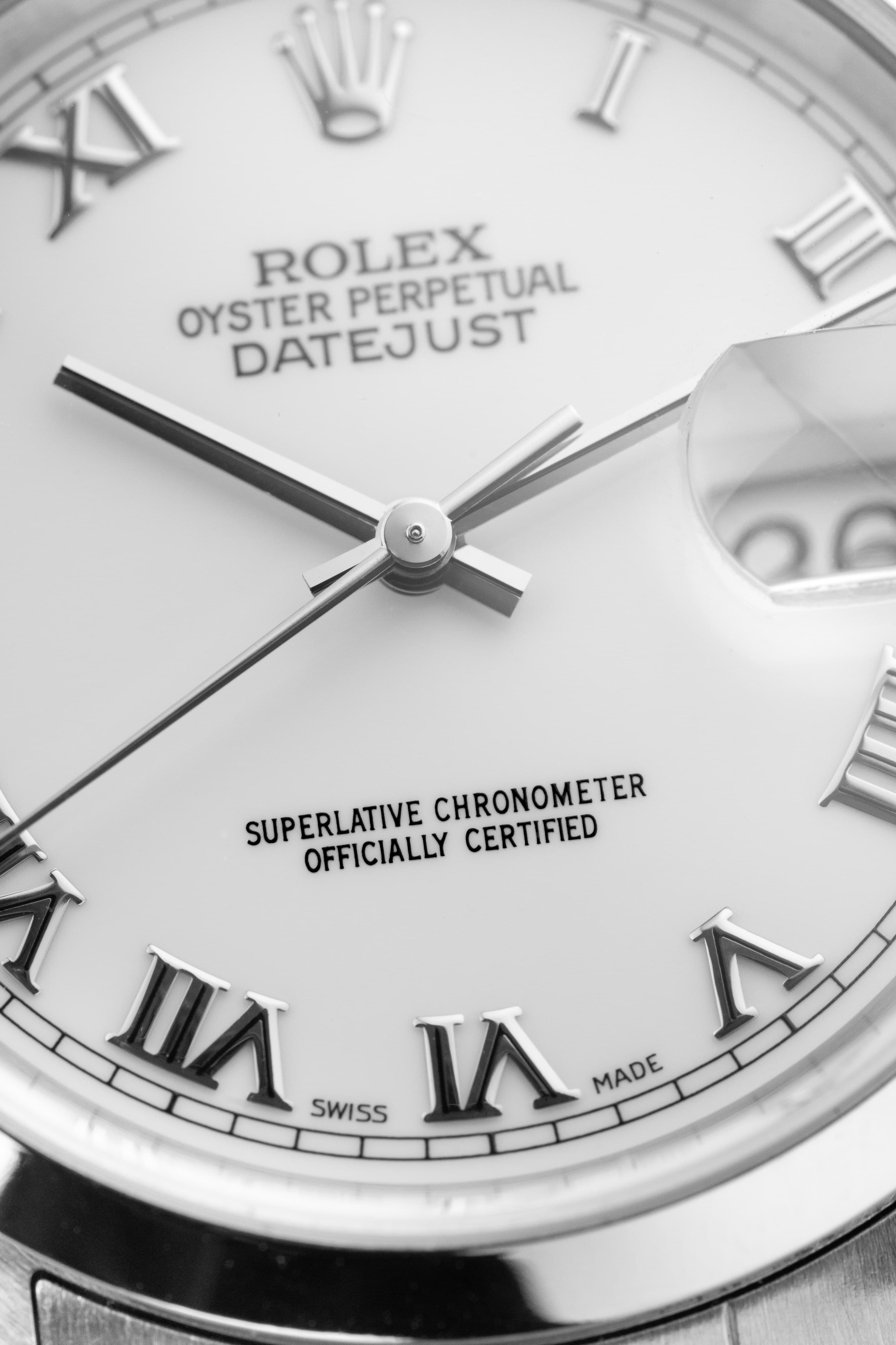 TPHB Rolex Datejust réf. 16200 de 2004-2005 en acier – Garantie d’origine + Cadran « White Roman No Lume » - Dial