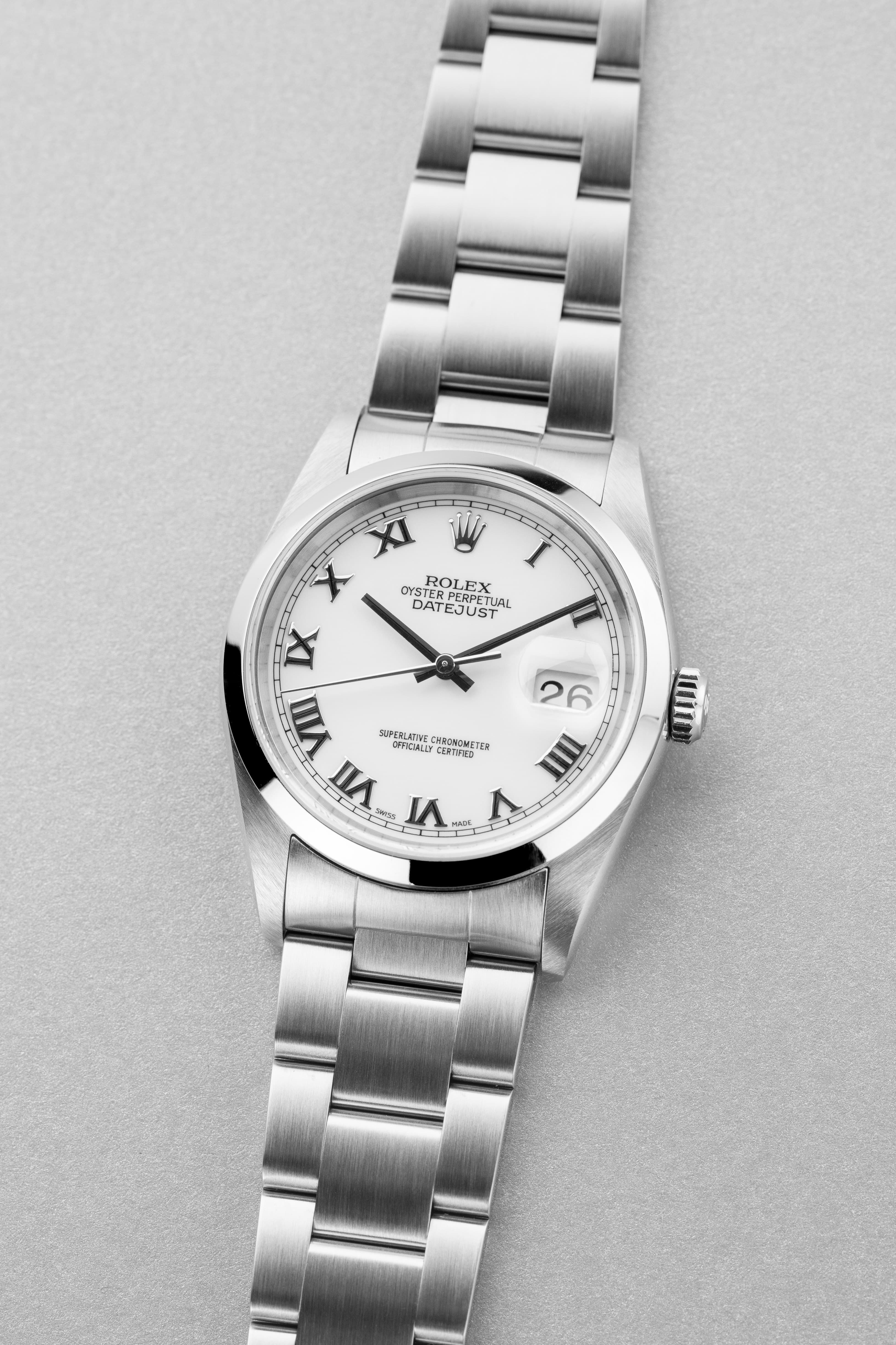 TPHB Rolex Datejust réf. 16200 de 2004-2005 en acier – Garantie d’origine + Cadran « White Roman No Lume » - Three Quarters