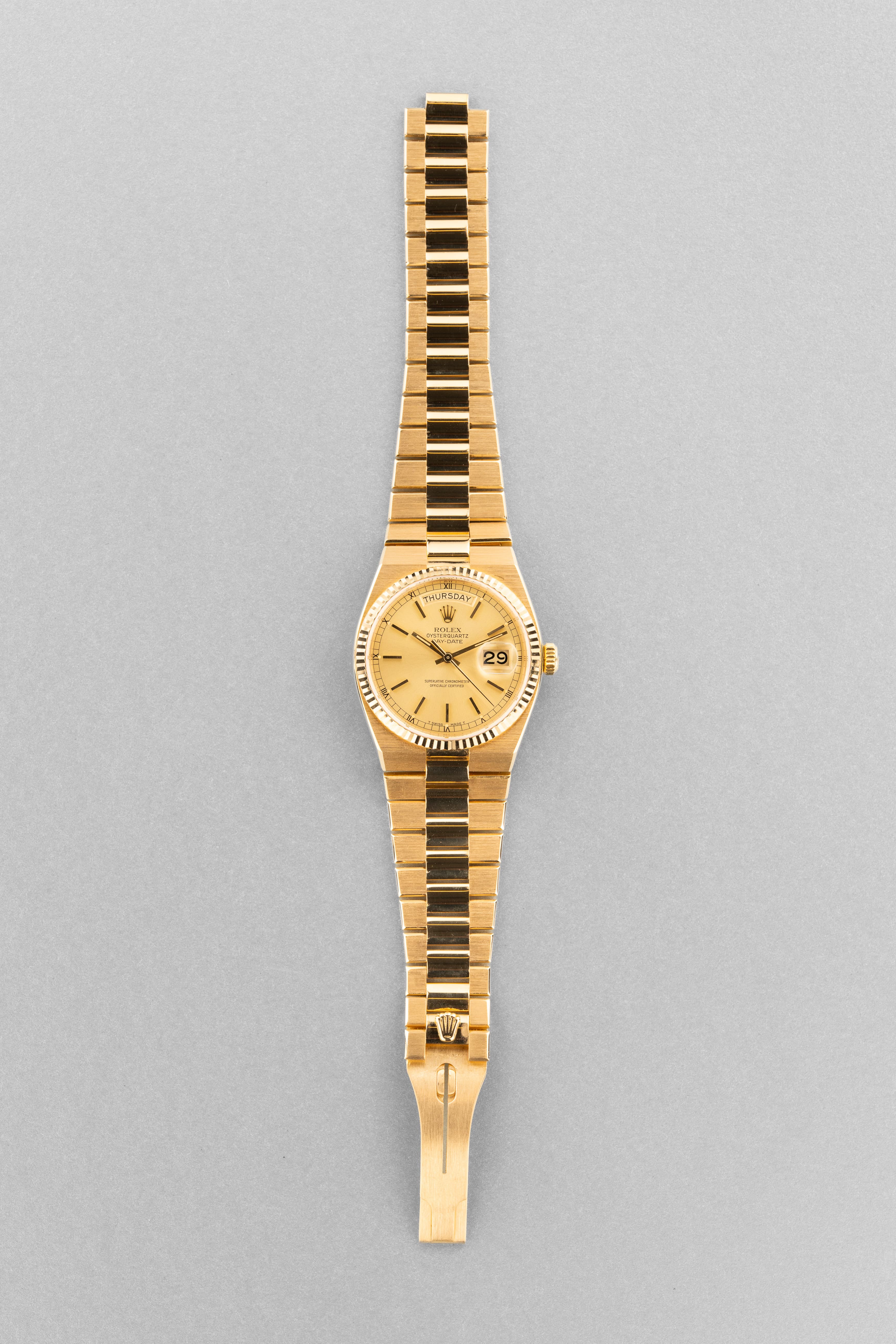 TZBB Rolex Day-Date Oysterquartz réf. 19018 en or jaune de 1979 – Excellent état - Overview