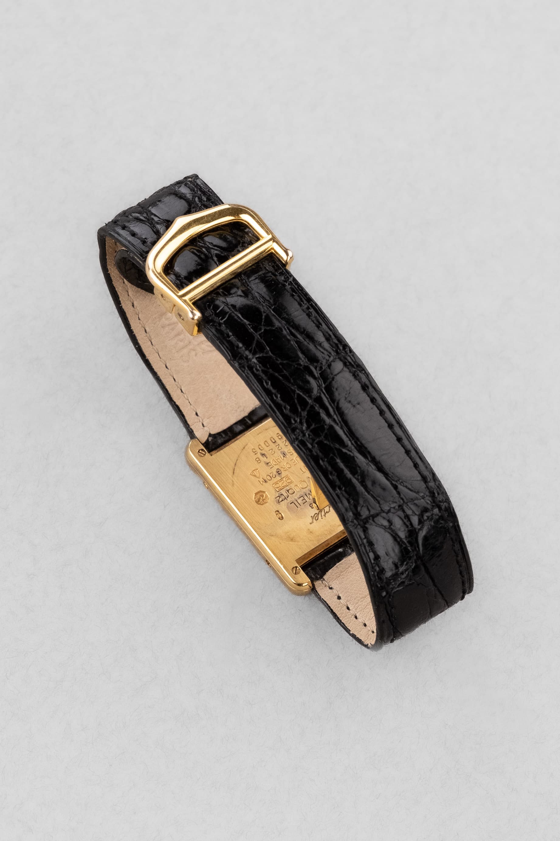 VH1J Cartier Tank Must Quartz GM 5 « Art Déco Grey & White Roman 3-6-9-12 » - Buckle Outside