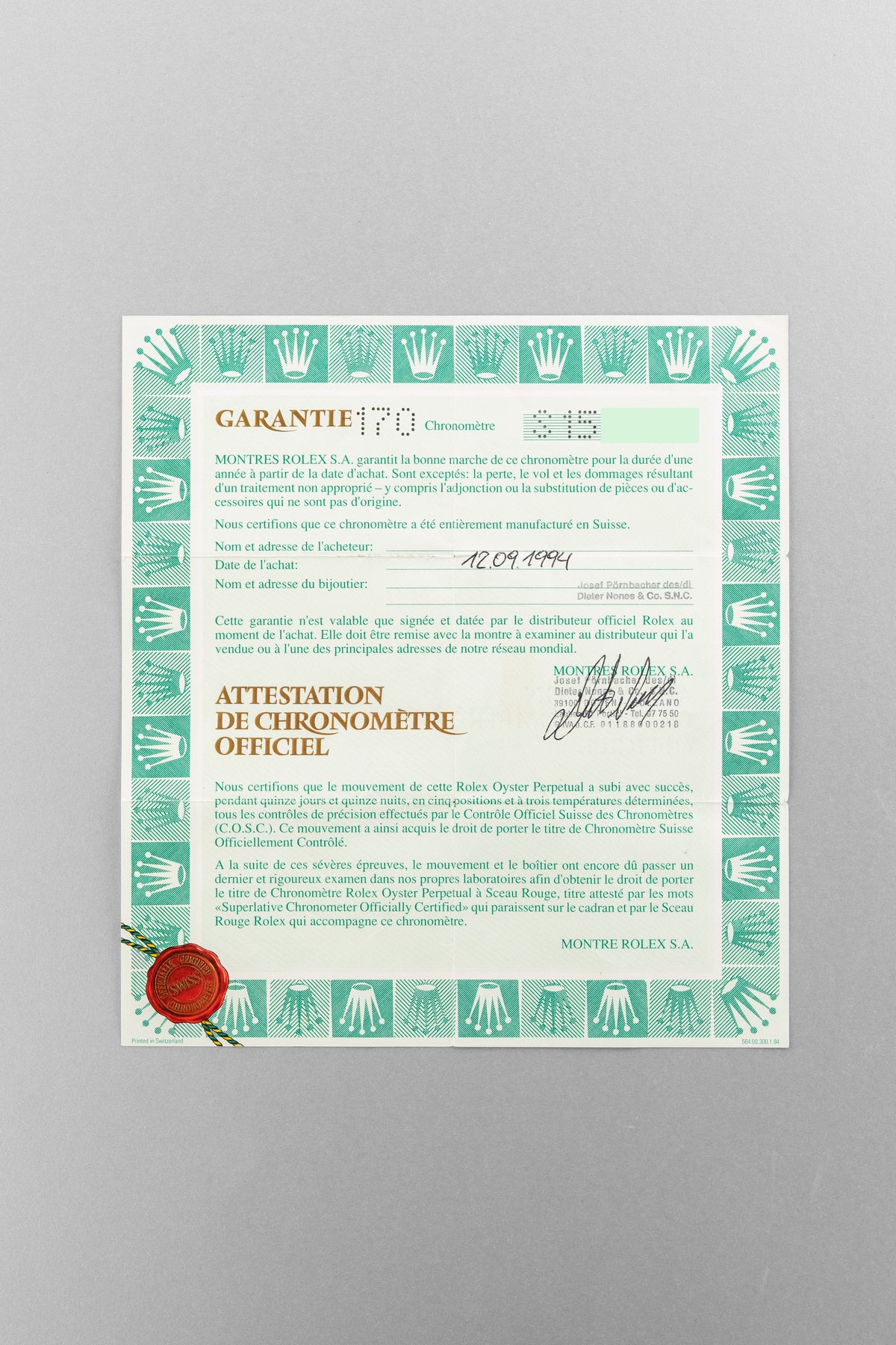 VHKU Rolex Cosmograph Daytona「Zenith」型號 16520 白色字盤，1993-1994 年——Full Set - 文件