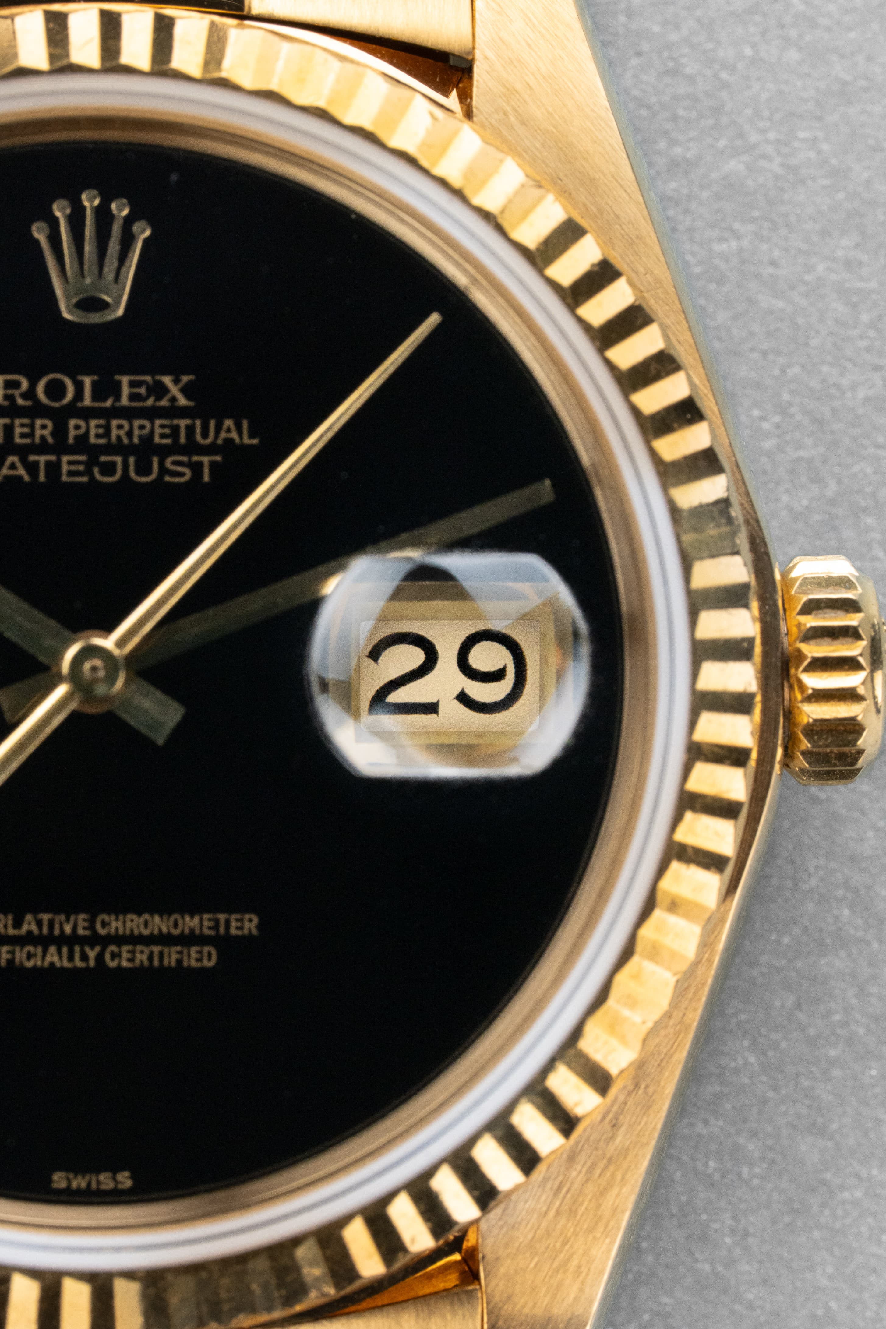 WJ8H Superba Rolex Datejust ref. 16018 in oro giallo del 1983 – Quadrante Onyx «SWISS Only» - Quadrante