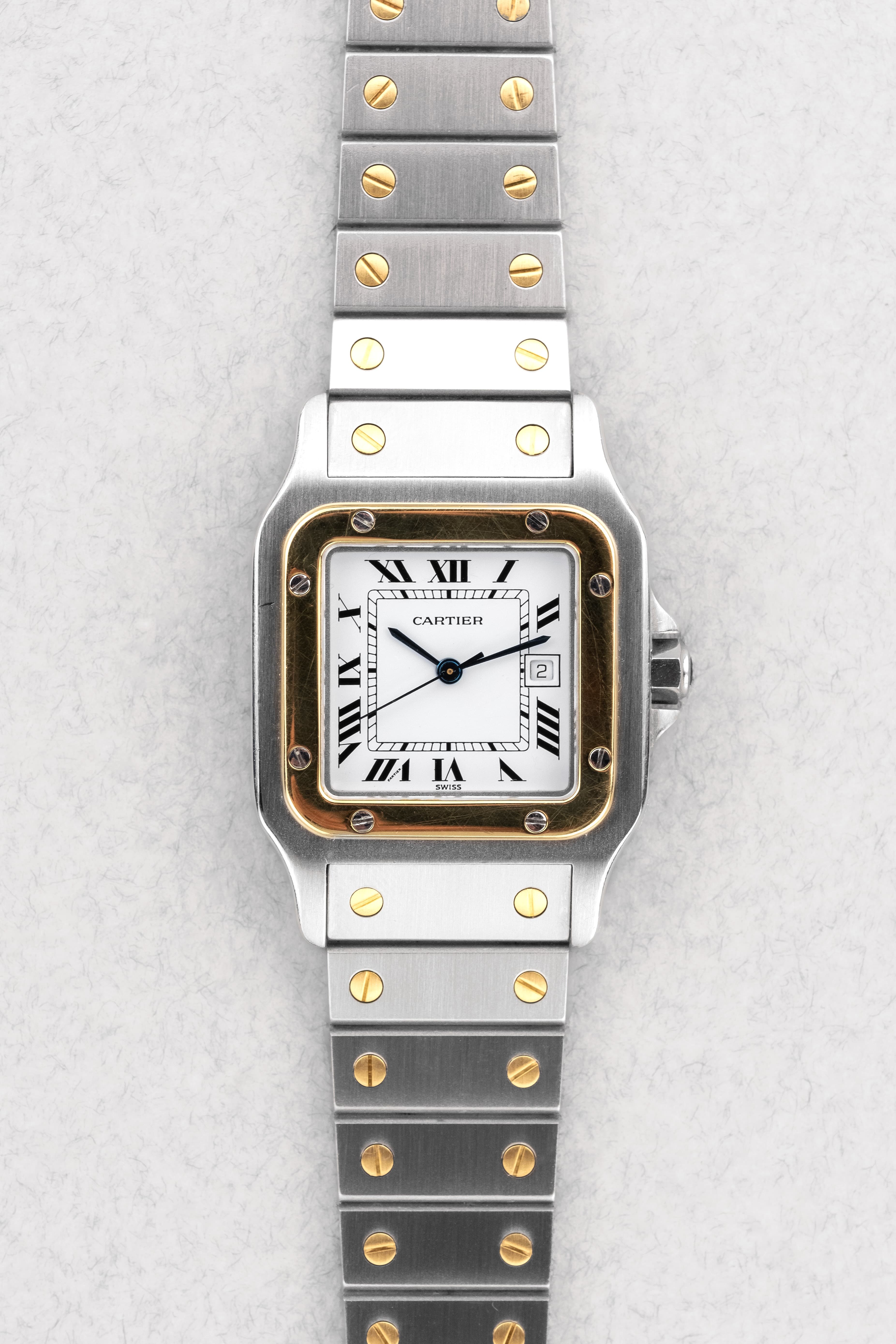 WXKV Cartier Santos Carrée réf. 2961 en acier et or jaune, circa 1985 - Front