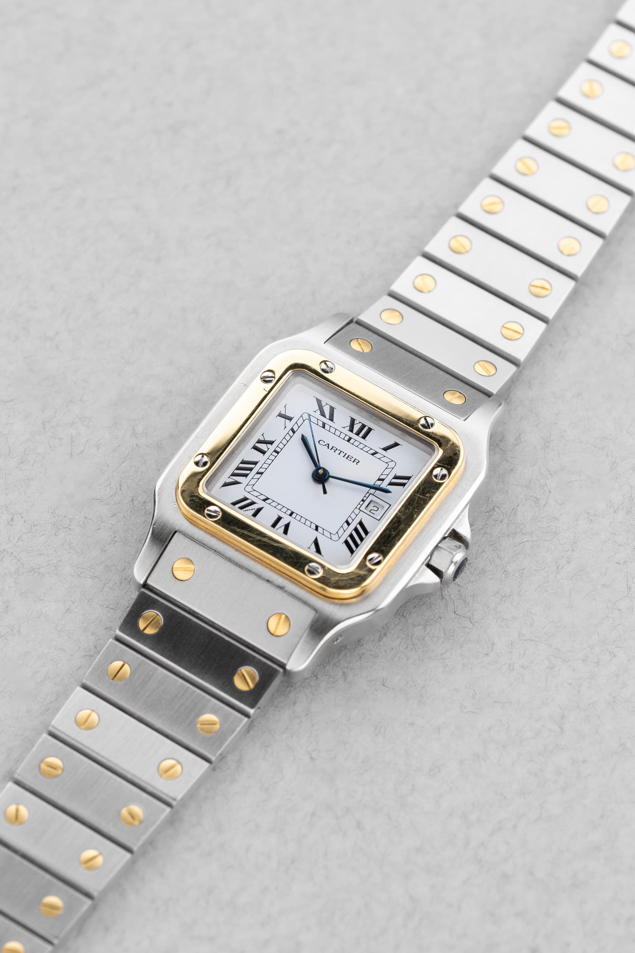 WXKV Cartier Santos Carrée réf. 2961 en acier et or jaune, circa 1985 - Three Quarters