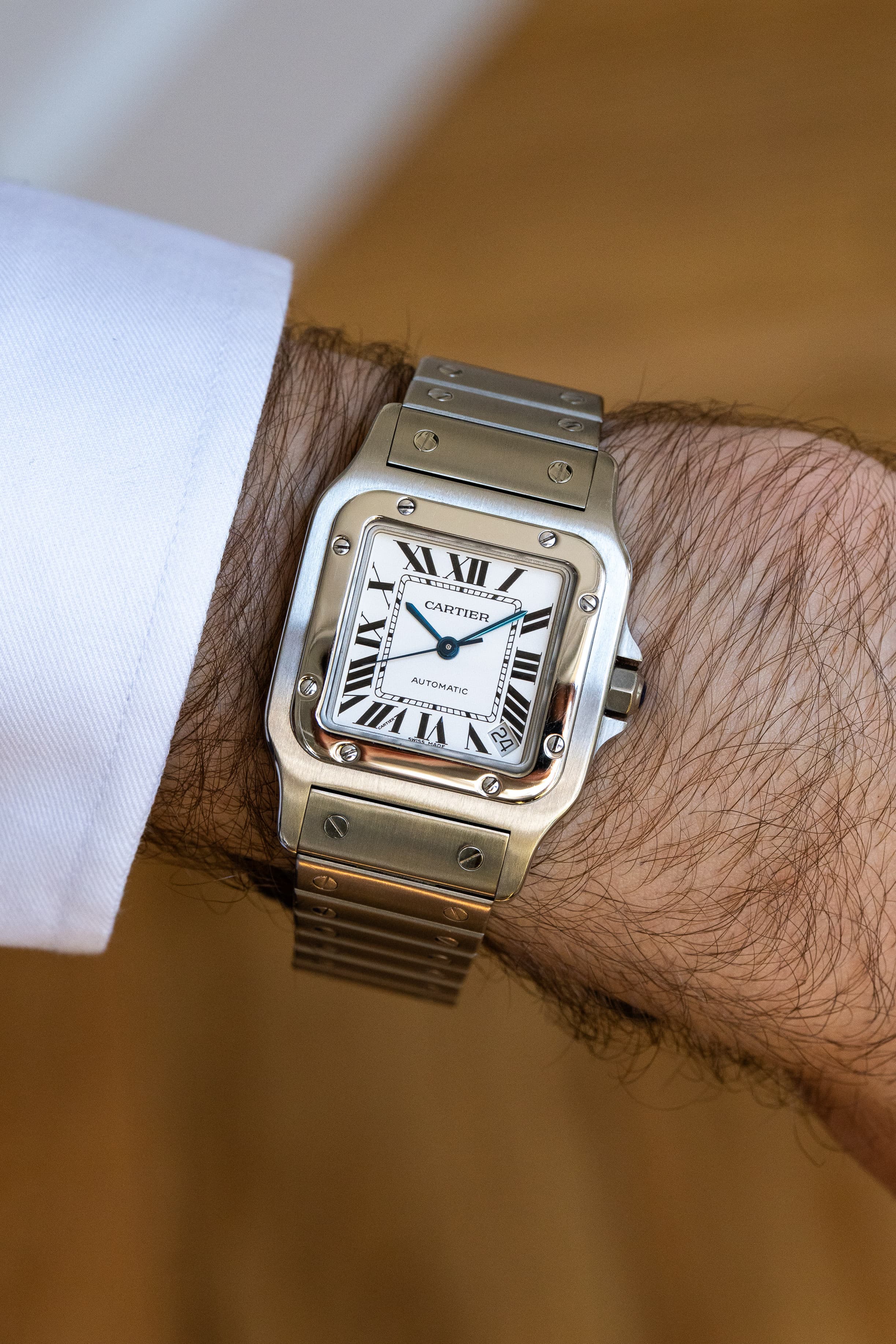 WXQP Cartier Santos Galbée XL réf. 2823 en acier de 2017 – Full Set - Wristshot