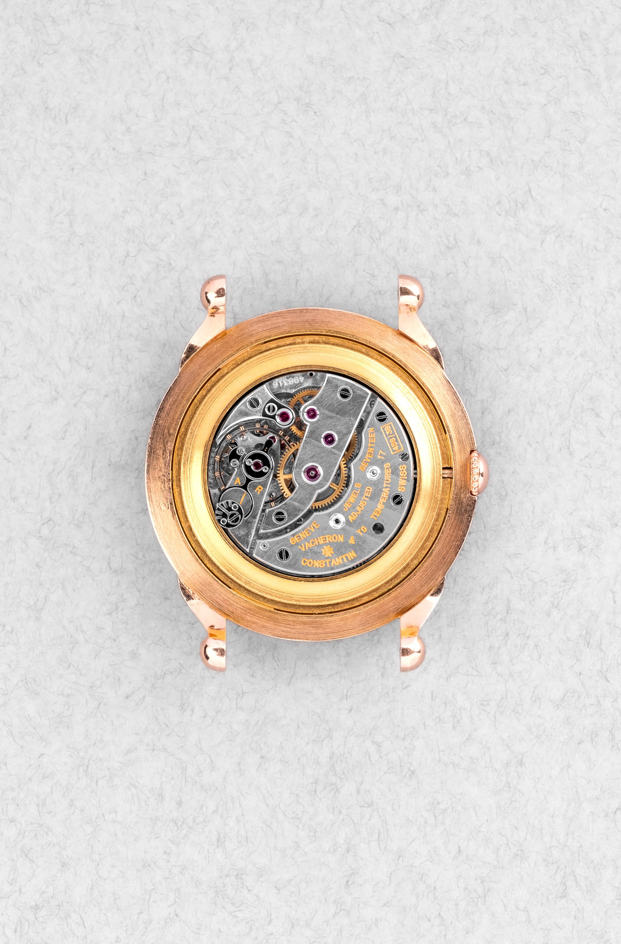 XLPL Superbe Vacheron & Constantin « Violin » en or rose, boîte française, cadran gravé-émaillé, circa 1949 - Movement