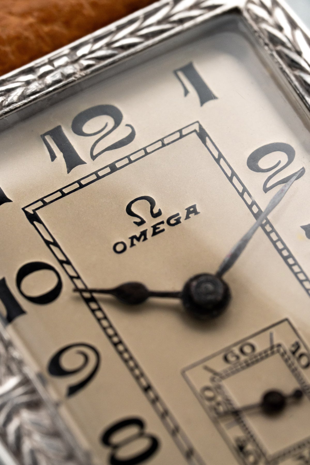 XRCC Superb and Rare Rectangular Omega “Jumbo” in Silver, circa 1929 - Dial