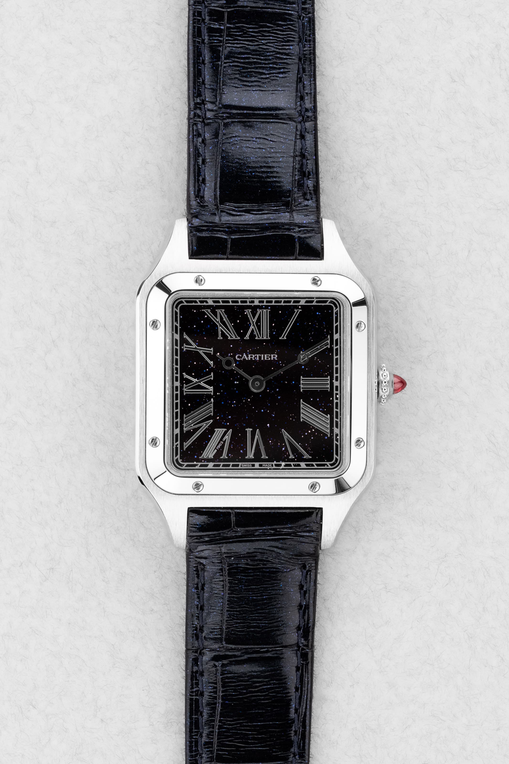 YSVF Cartier Santos-Dumont en Platine et Aventurine bleue, Édition limitée « La Baladeuse », neuve de 2025 - Front