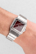 39PK Cartier Santos Carrée « Red/Burgundy » réf. 2960 – « SWISS Only » - Wristshot